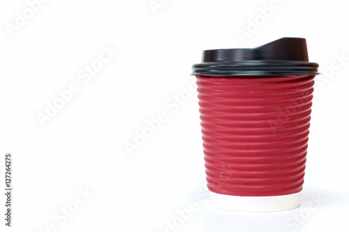 Red paper cup on white background