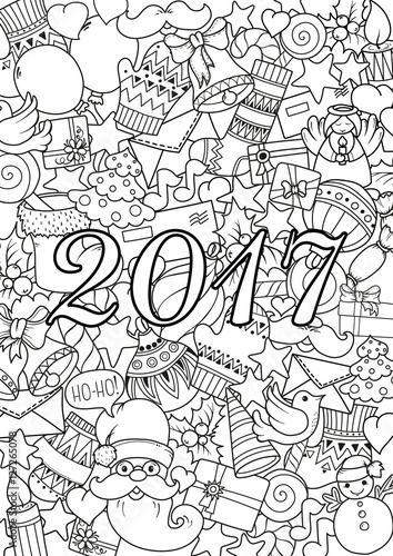 Merry christmas set of xmas monochrome pattern and text templates. Ideal for holiday greeting cards  print  coloring book page or wrapping paper.