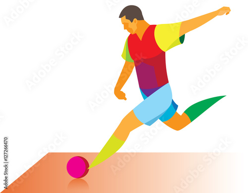 The athlete playing football at the sports center