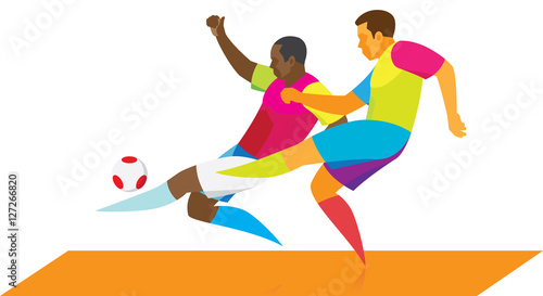 Two young players fighting for the ball