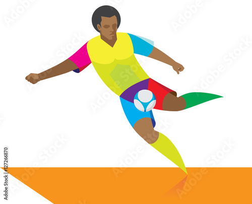 The young football forward strikes the ball