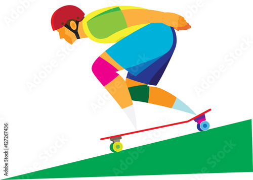 the young man riding a skateboard on the road