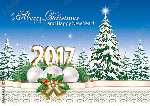 Merry Christmas and Happy New Year 2017  with Christmas tree
