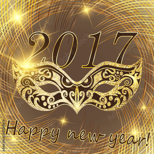 Vector happy New Year 2017 and Christmas. line Golden disk can b