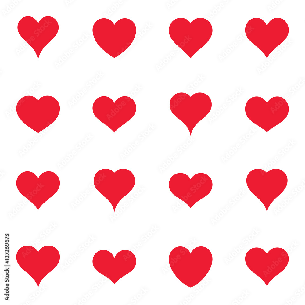 Various simple red vector heart icons