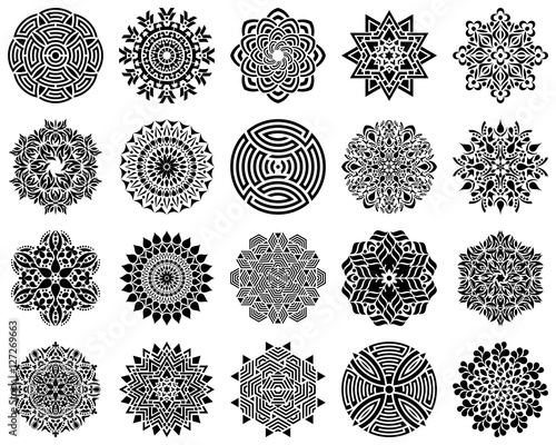 Black geometric round abstract mandala collection