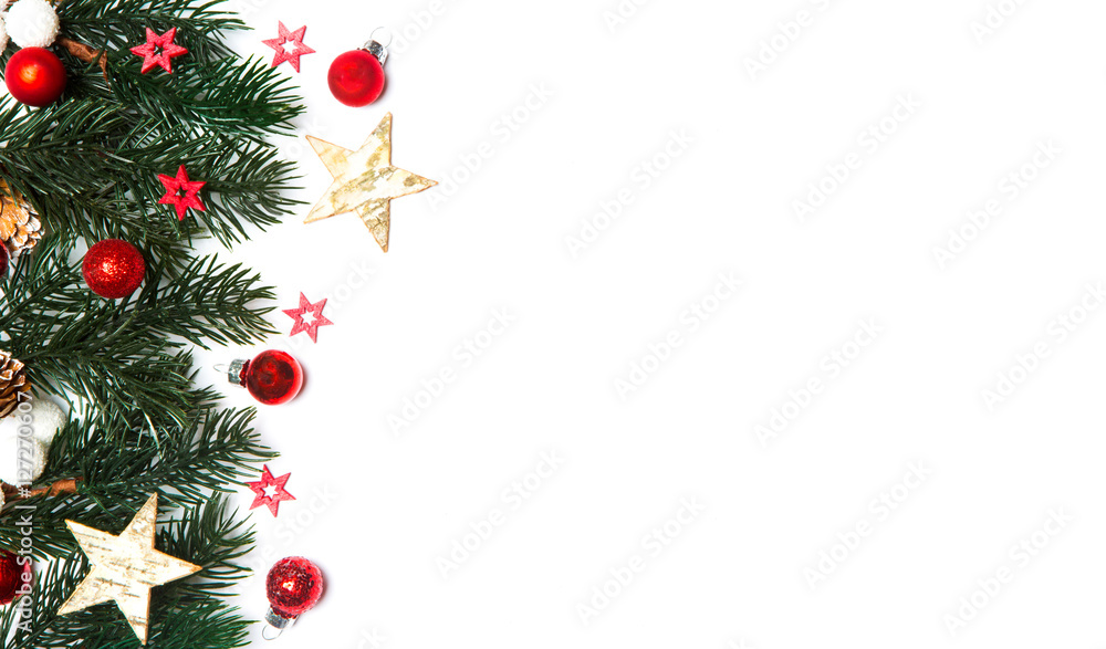 Christmas white background with tree and decoration