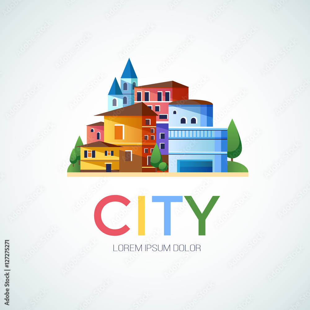 Abstract city, urban logo design template, building composition icon