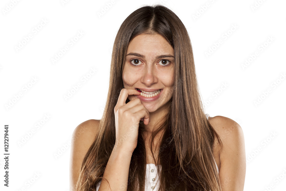 young nervous woman in expectation of something young nervous woman in expectation of something