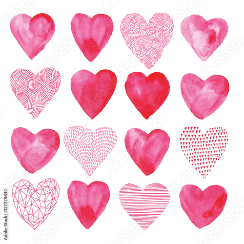 Heart/The pattern of hearts painted with water colours and different textures.