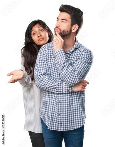 young couple thinking about something