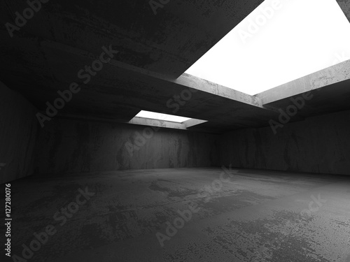 Dark concrete room interior. Abstract architecture industrial