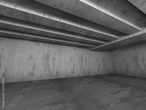 Dark concrete chaotic construction. Empty room interior