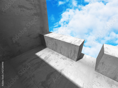 Concrete abstract architecture on cloudy sky background