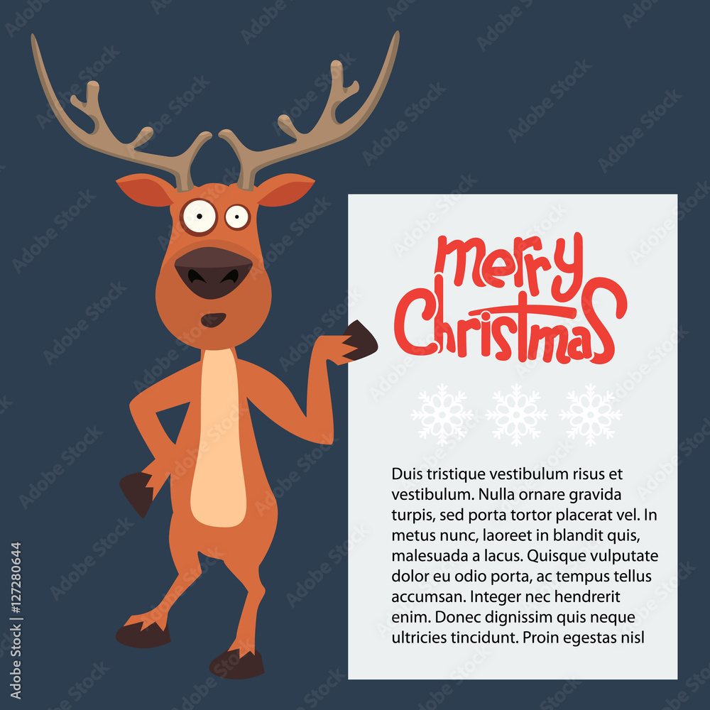 Reindeer cartoon showing or holding blank billboard. Reindeer cartoon showing or holding blank billboard.