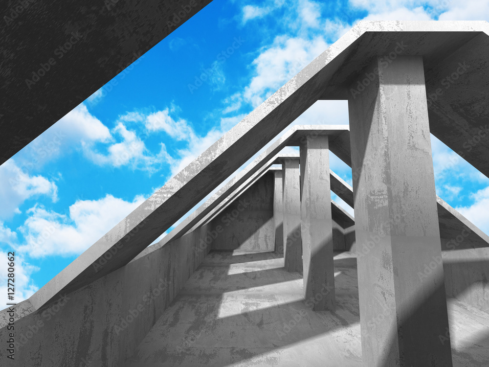 Fototapeta premium Concrete walls empty room interior. Abstract architecture