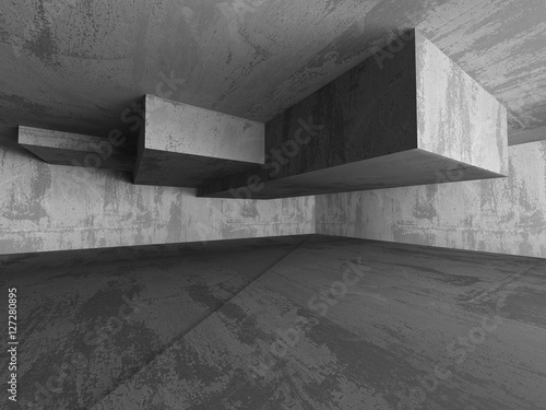 Abstract dark room with concrete walls. Architecture background