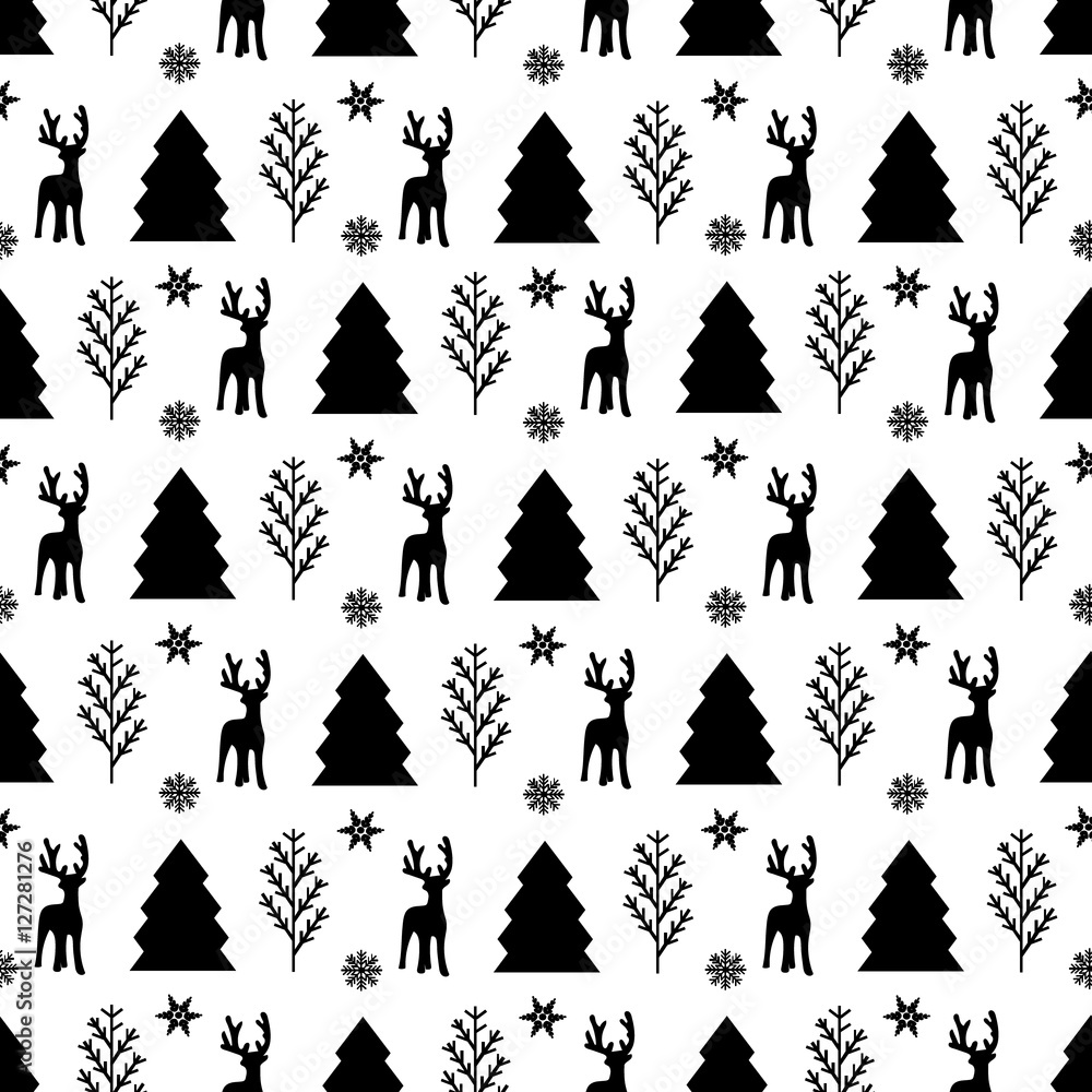 Christmas seamless patterns with black and white colors Christmas seamless patterns with black and white colors