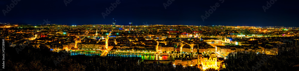 Panorama of Lyon at Night, France