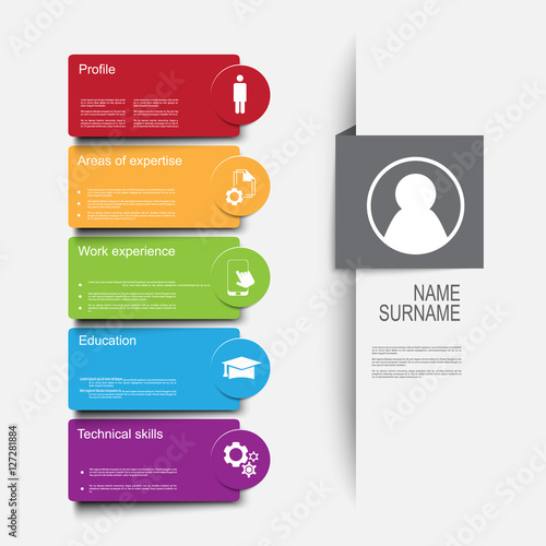 Resume / CV template design with tabs / ribbons/ tags