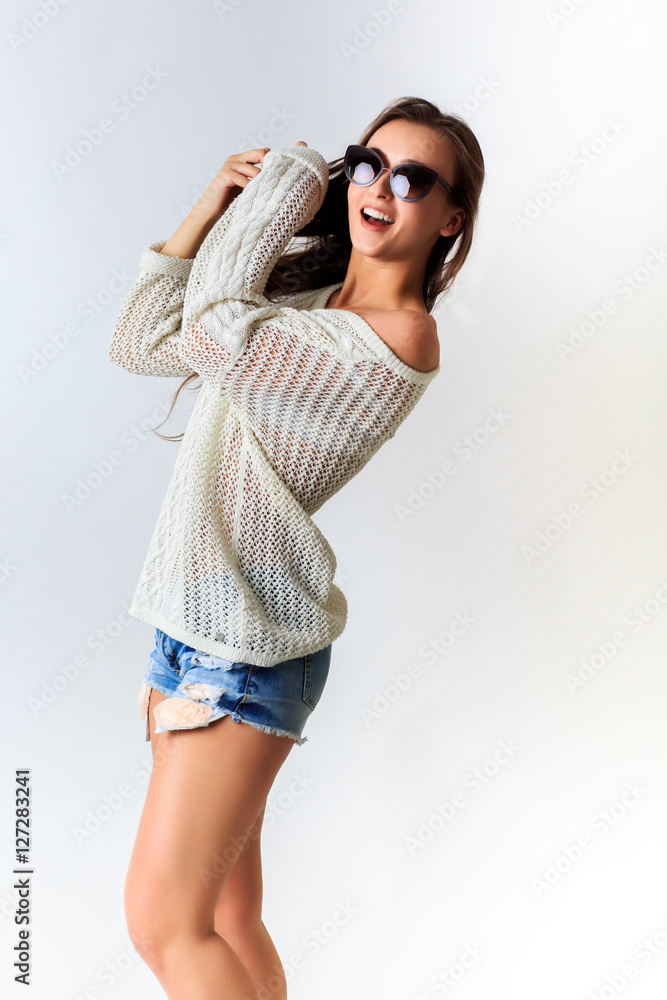 Fashion beautiful young woman model with makeup in studio isolat Fashion beautiful young woman model with makeup in studio isolat