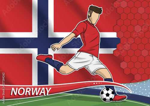 Soccer team player in uniform with state national flag of Norway
