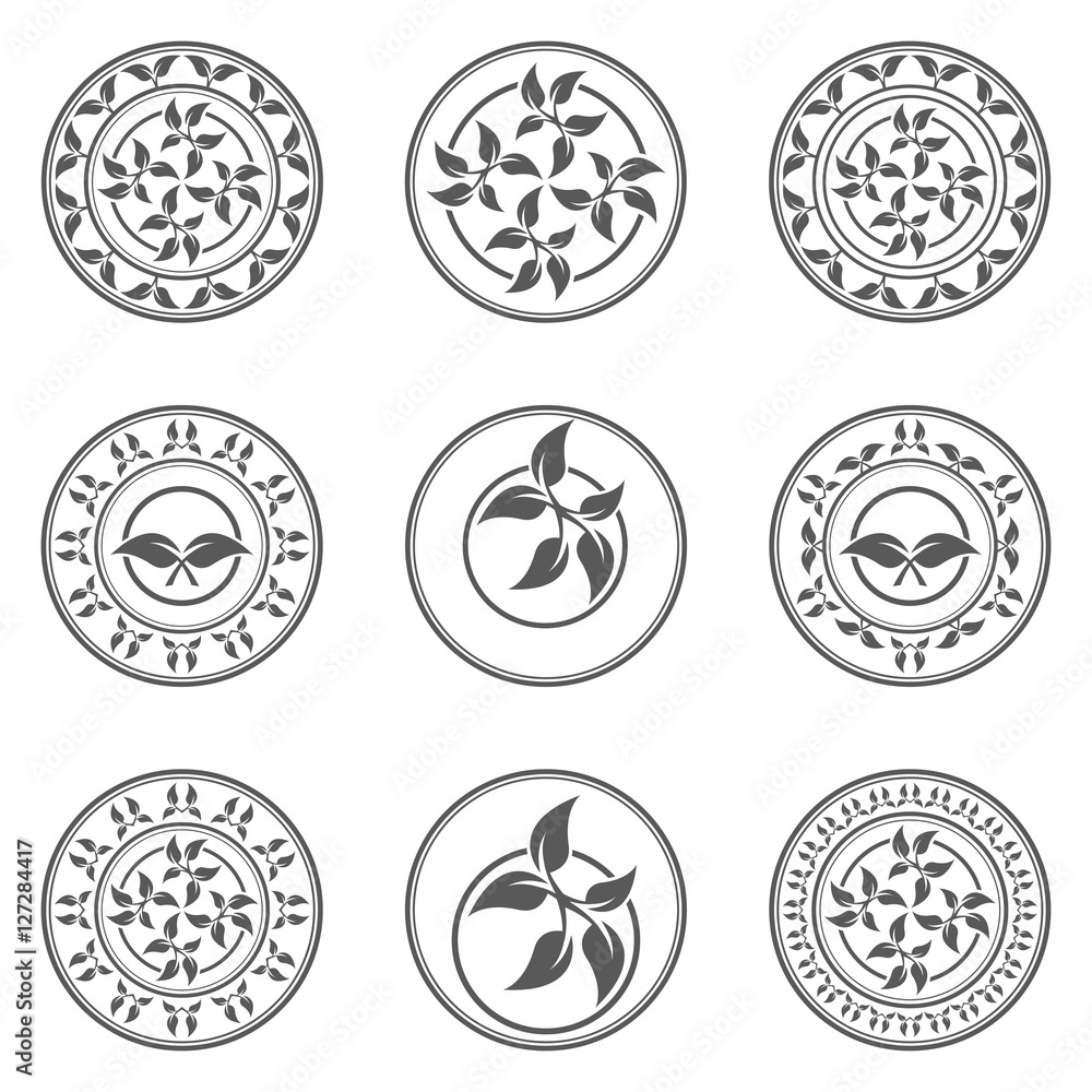 Abstract vector circle pattern with leaves Abstract vector circle pattern with leaves