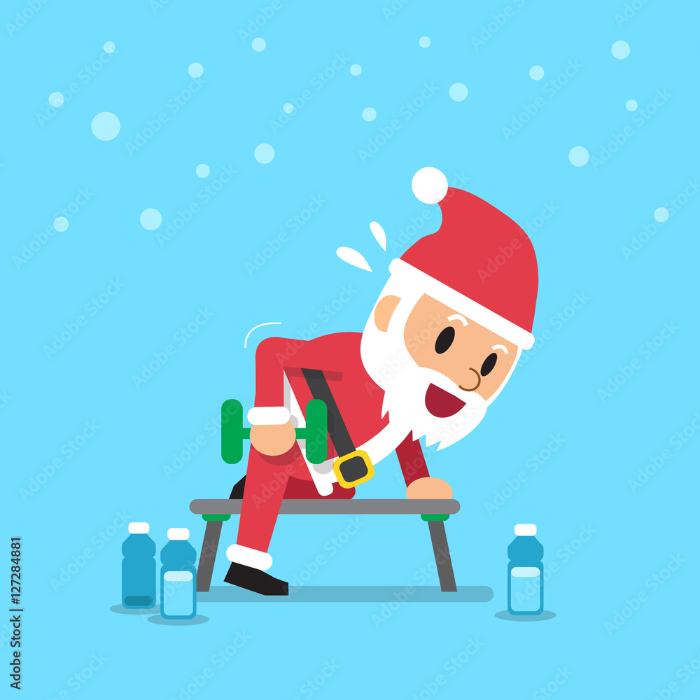 Cartoon Santa Claus Doing Dumbbell Row Exercise Stock Vector Adobe Stock 3826