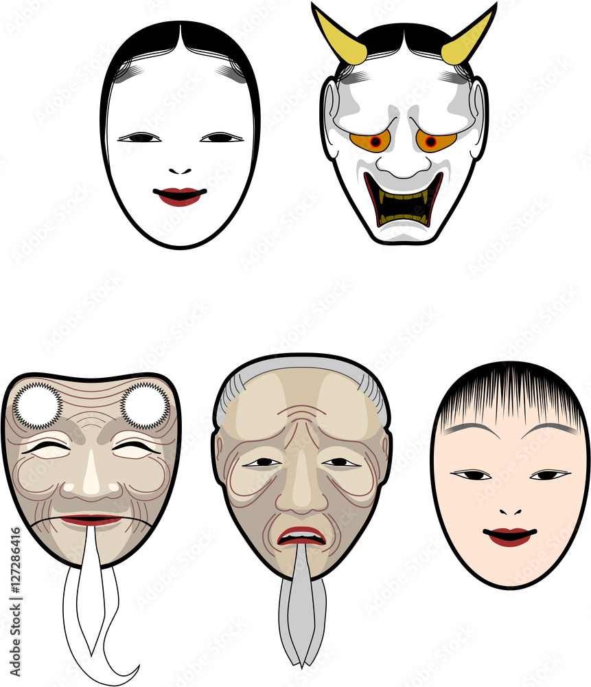 能面 Masks For Japanese Traditional Theater Noh Stock ベクター Adobe Stock