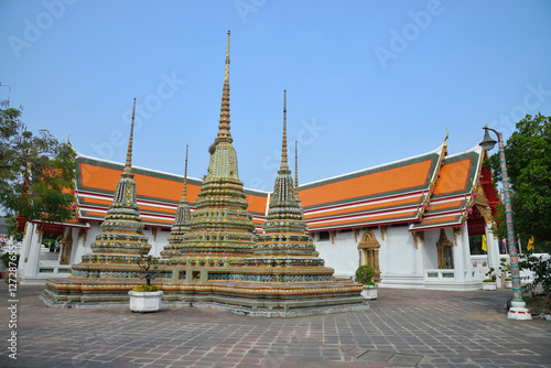 Phra Maha Chedi atTemple of the Reclining Buddha, AsiaTemple Wat Pho in Bangkok - Thailand