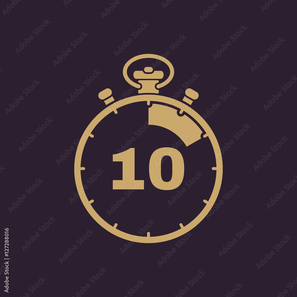 The 10 seconds, minutes stopwatch icon. Clock and watch, timer, countdown, stopwatch symbol. UI. Web. Logo. Sign. Flat design. App. The 10 seconds, minutes stopwatch icon. Clock and watch, timer, countdown, stopwatch symbol. UI. Web. Logo. Sign. Flat design. App.