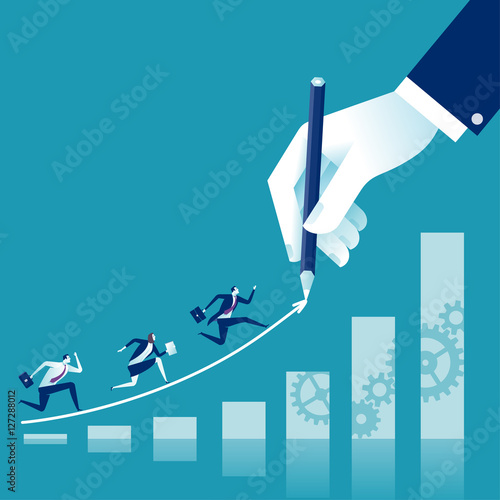 Creating path to success. Businessman‘s hand drawing a line leading to the business success. Business vector concept illustration