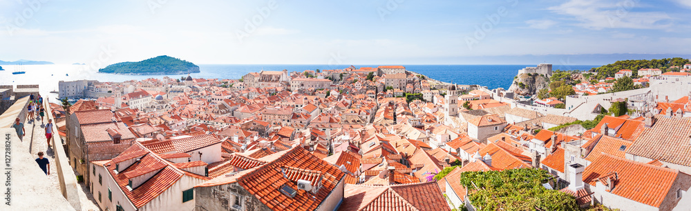 Dubrovnik old town roofs. Aerial view. Cityscape of Dubrovnik with bird's eye view. Travel to Croatia