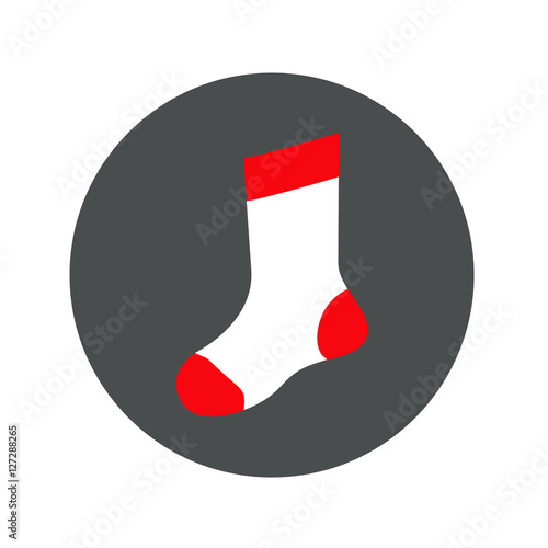Icono plano calcetin blanco y rojo en circulo gris