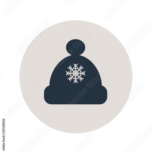 Icono plano gorro con copo nieve en circulo gris