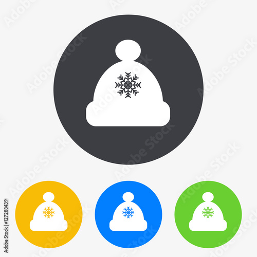 Icono plano gorro con copo nieve en circulo varios colores