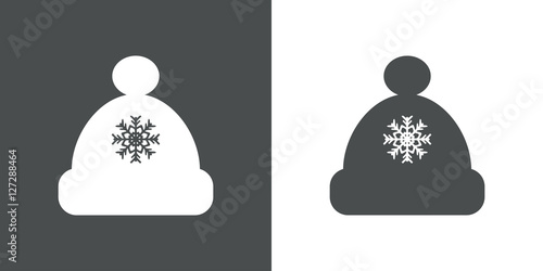 Icono plano gorro con copo nieve gris y blanco