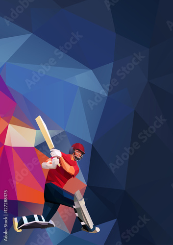 Abstract cricket player polygonal low poly illustration