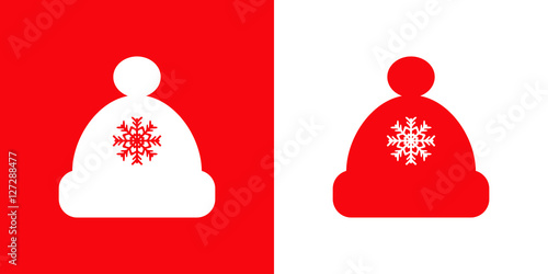 Icono plano gorro con copo nieve rojo y blanco