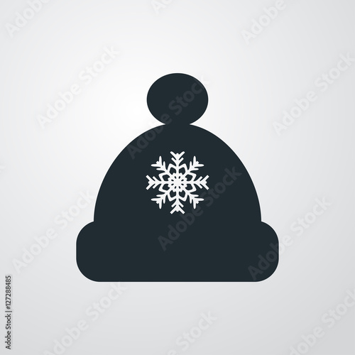 Icono plano gorro con copo nieve sobre fondo degradado