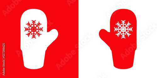 Icono plano manopla con copo nieve rojo y blanco