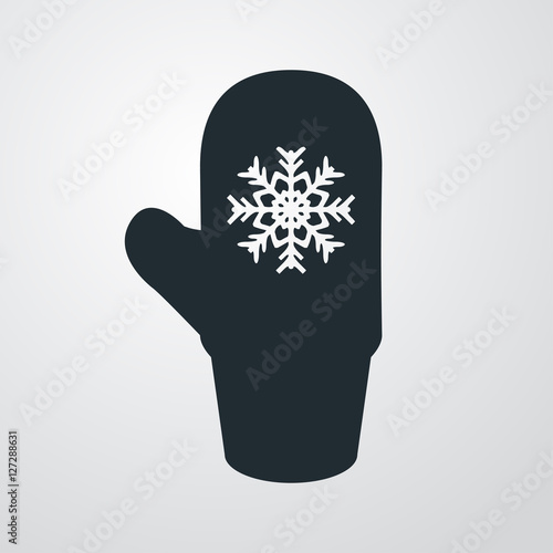 Icono plano manopla con copo nieve sobre fondo degradado