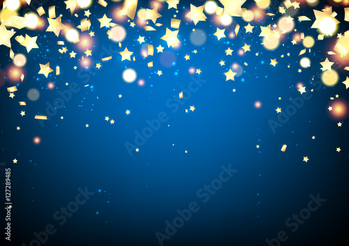 Blue festive background with confetti.
