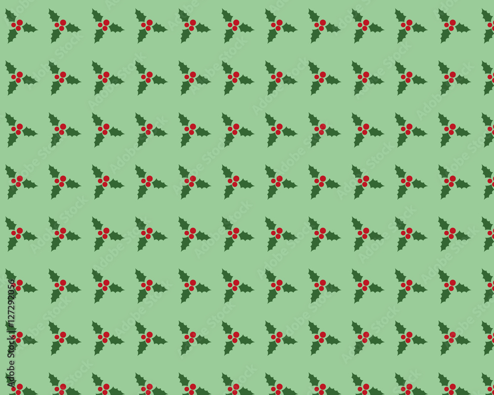 Holly berries seamless pattern green background Holly berries seamless pattern green background