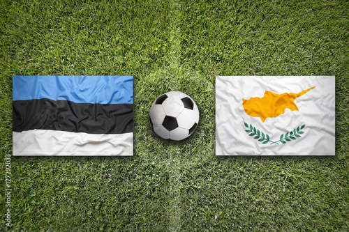 Estonia vs. Cyprus flags on soccer field