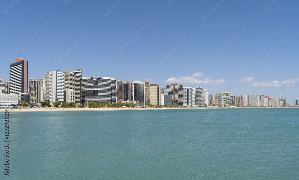 Fortaleza city skyline viewed from the ocean, Ceara, Brazil.