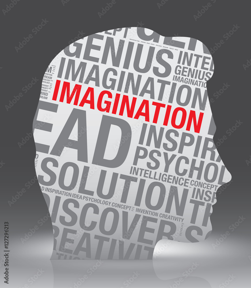 Imagination head of man with word cloud vector concept Imagination head of man with word cloud vector concept