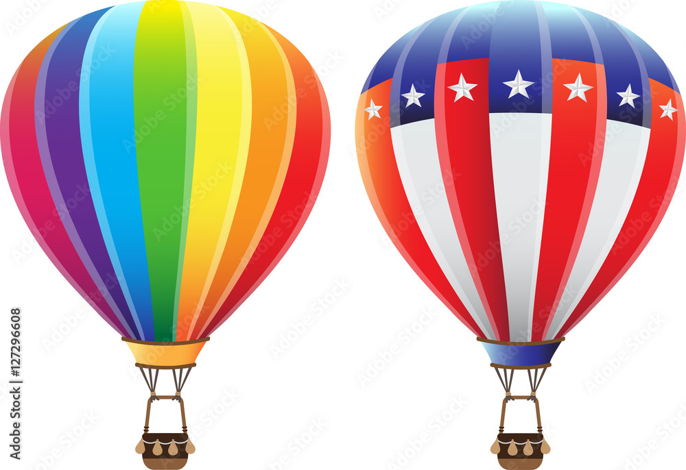 Naklejka premium vector colorful hot air balloon rainbow and usa american flag illustration