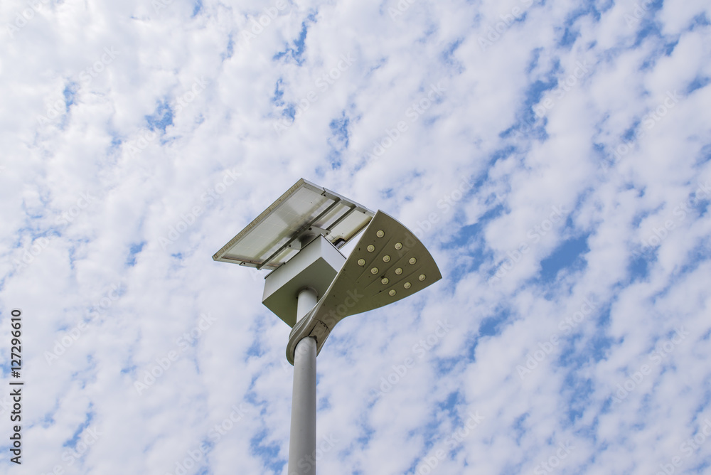 Solar powerd street lamp with blue sky and cloud Solar powerd street lamp with blue sky and cloud