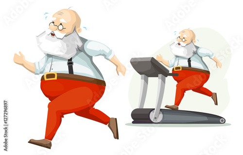 Santa Claus exercisers on a treadmill